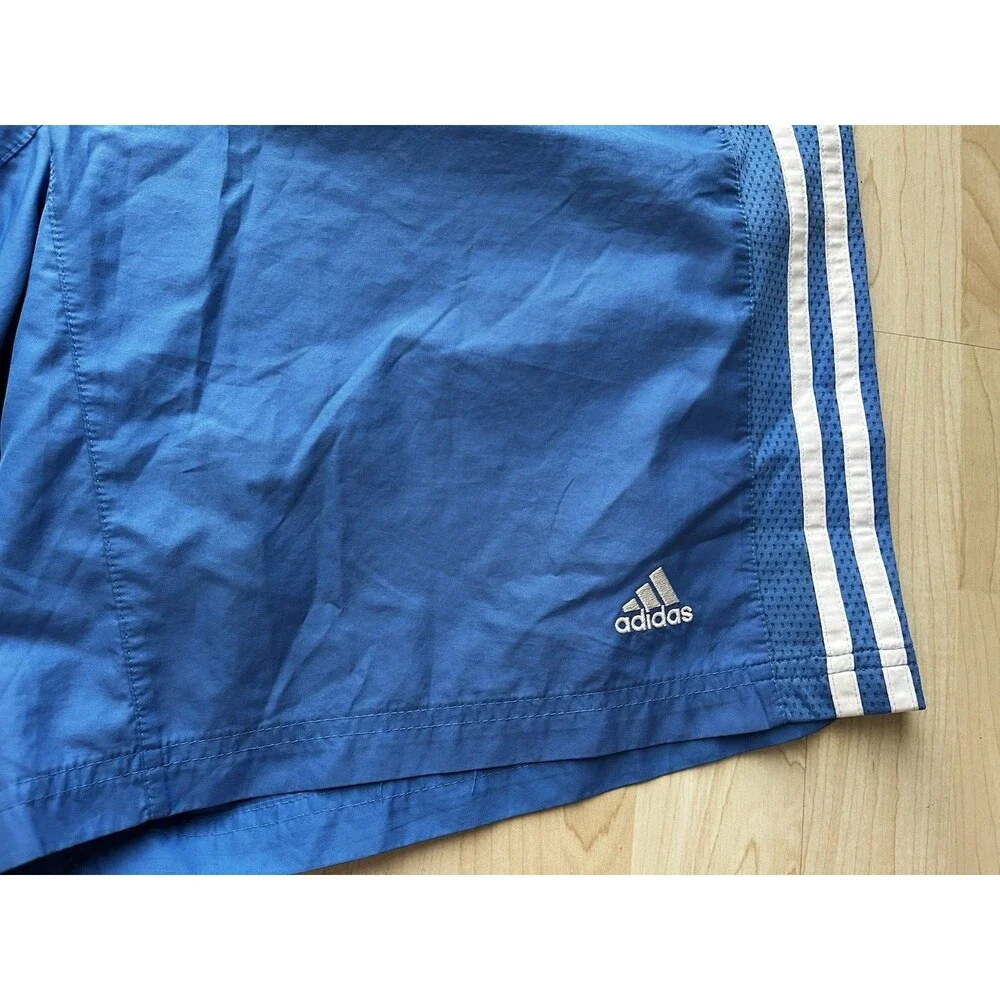 Adidas Mens Blue Striped Swim Trunks Size XL Drawstring Mesh Lined Pockets